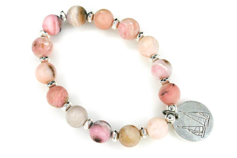 Vanessa Piche - Wholesale Beaded Bracelet - Silver Sailboat Pink Peruvian Opal 10mm0