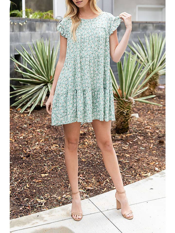 ROUSSEAU - Wholesale Dress - Women's - LORAL RUFFLE SLEEVE TIERED MINI DRESS