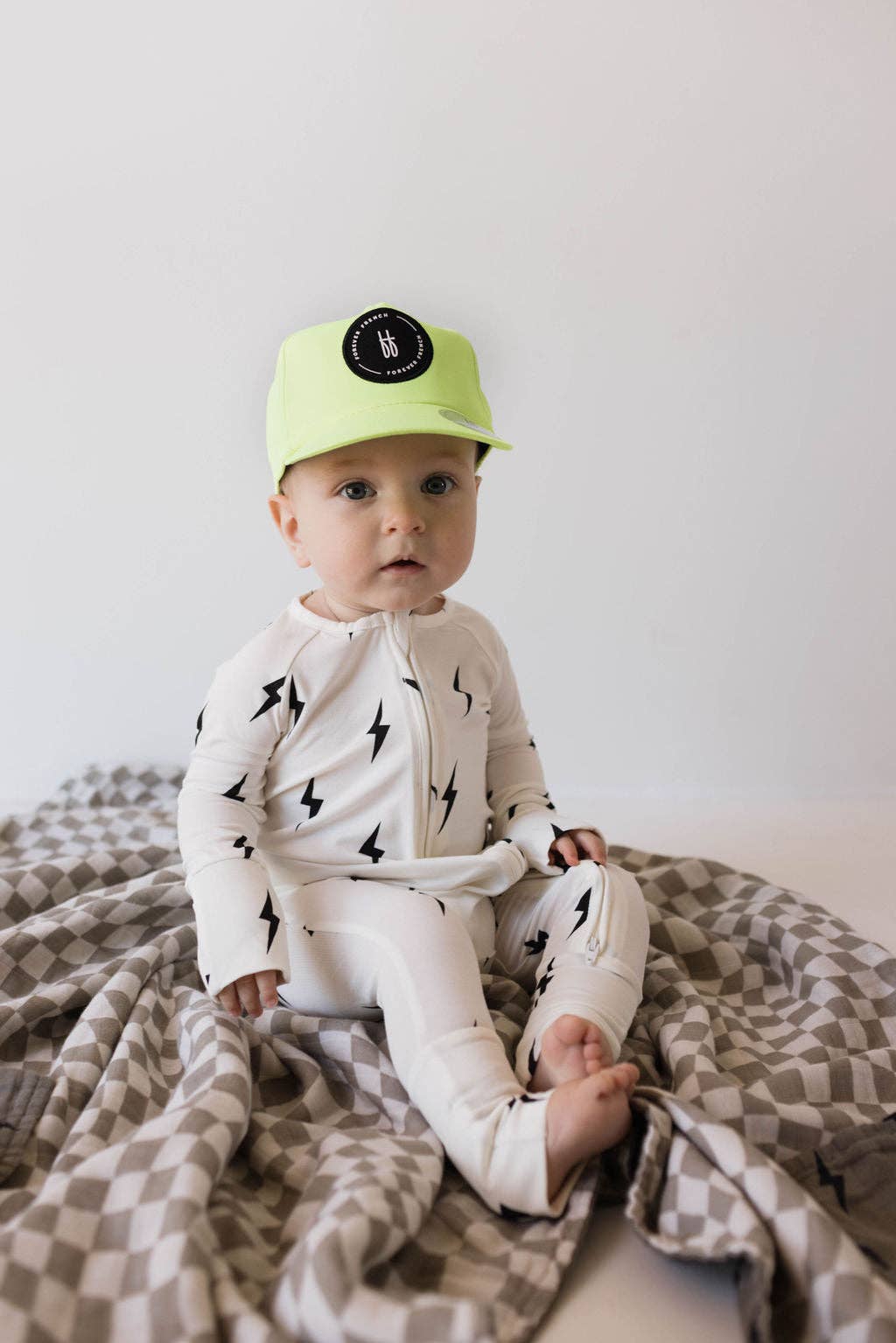 Forever French Baby - Wholesale Sleepsuit - Baby - Bamboo Zip Pajamas | White & Black Lightning Bolt8