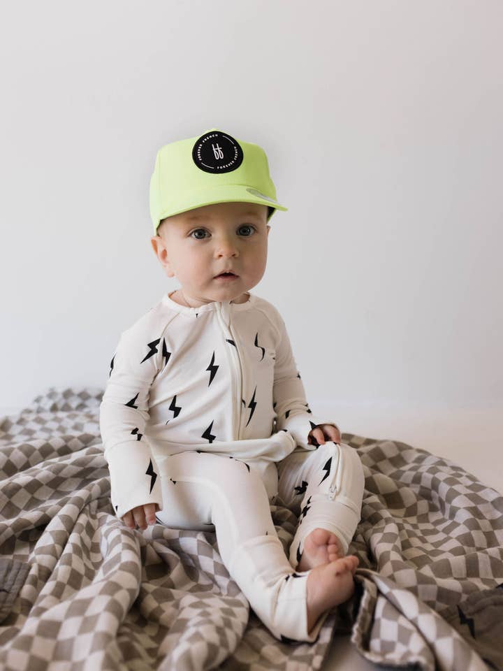 Forever French Baby - Wholesale Sleepsuit - Baby - Bamboo Zip Pajamas | White & Black Lightning Bolt8
