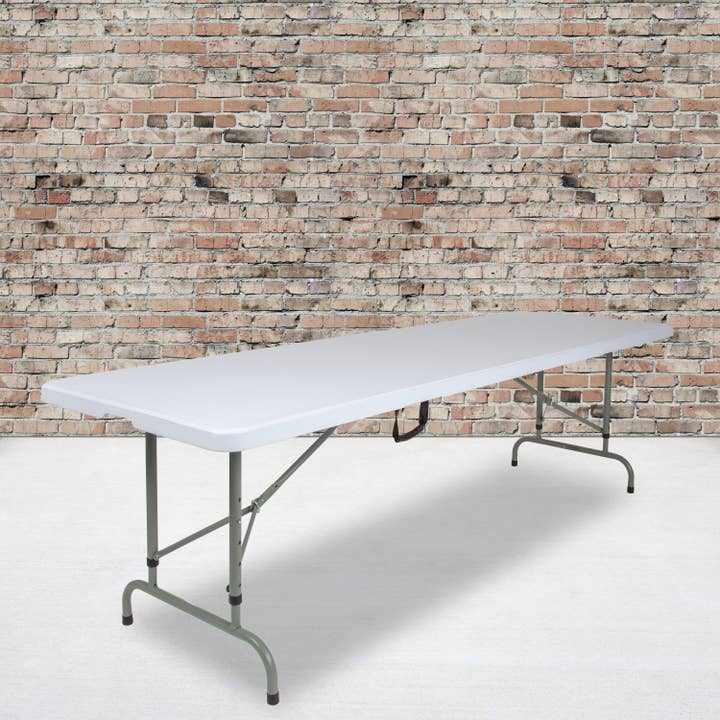 Table pliante en plastique blanc à deux volets réglable de 8 pieds pour la vente par Flash Furniture