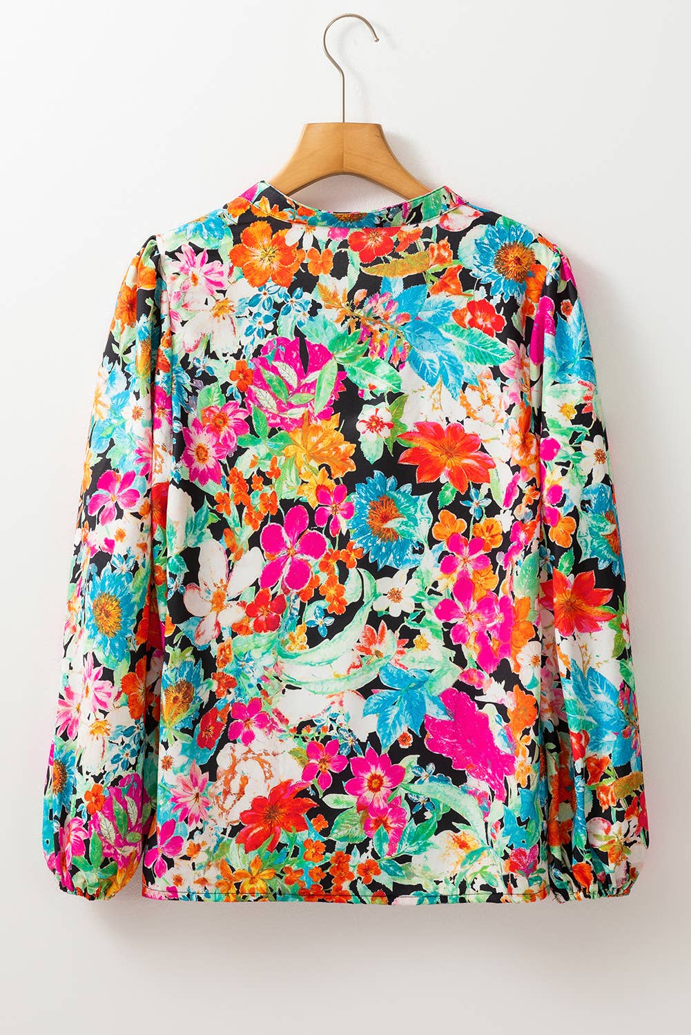 Multicolor Floral Print Bubble Sleeve V Neck Ruffled Blouse for wholesale on Faire3