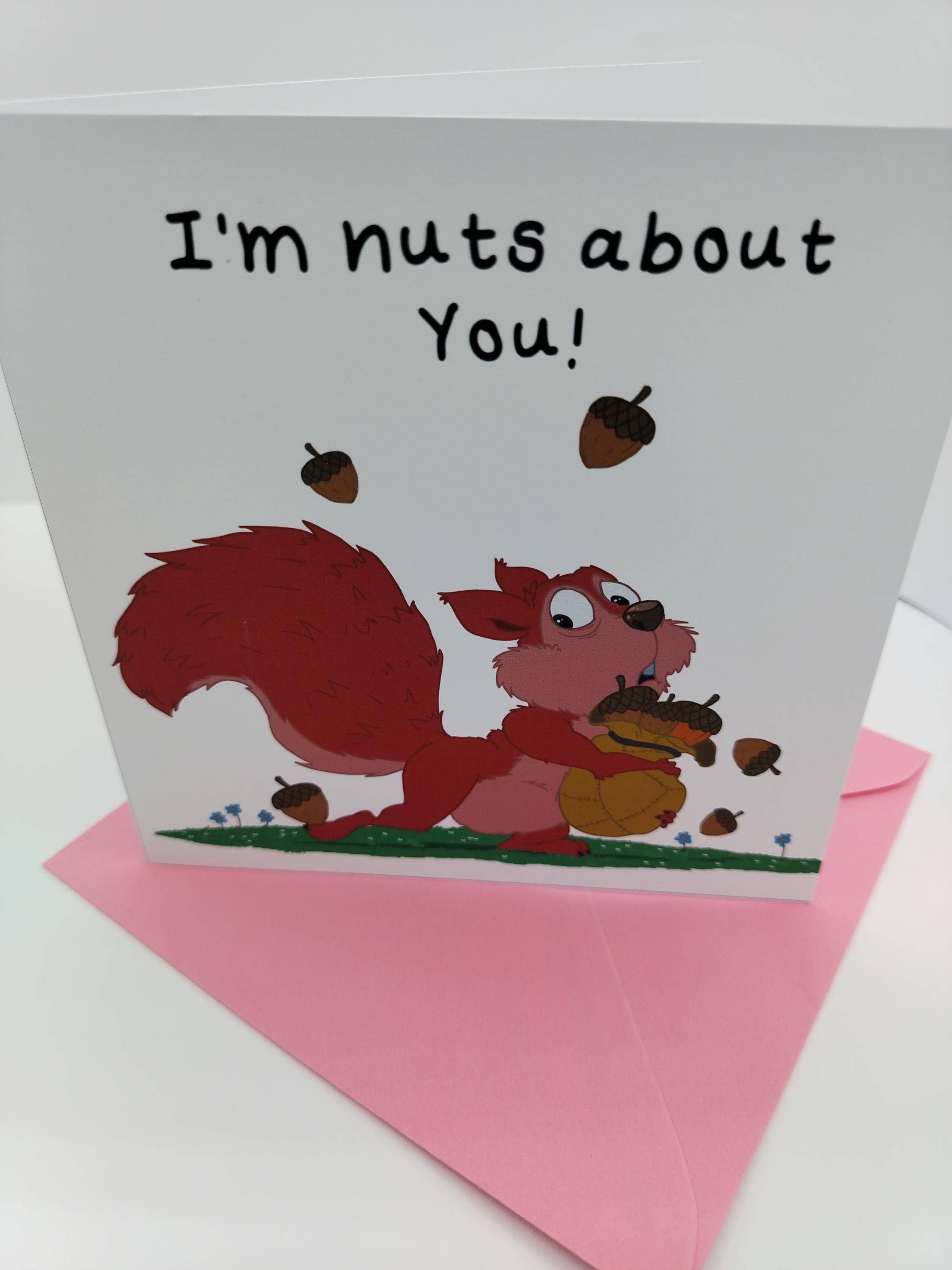 Rebecca Gladys – wholesale Birthday card – Squirrel Birthday Card: Punny 'I'm Nuts About You' Greeting4