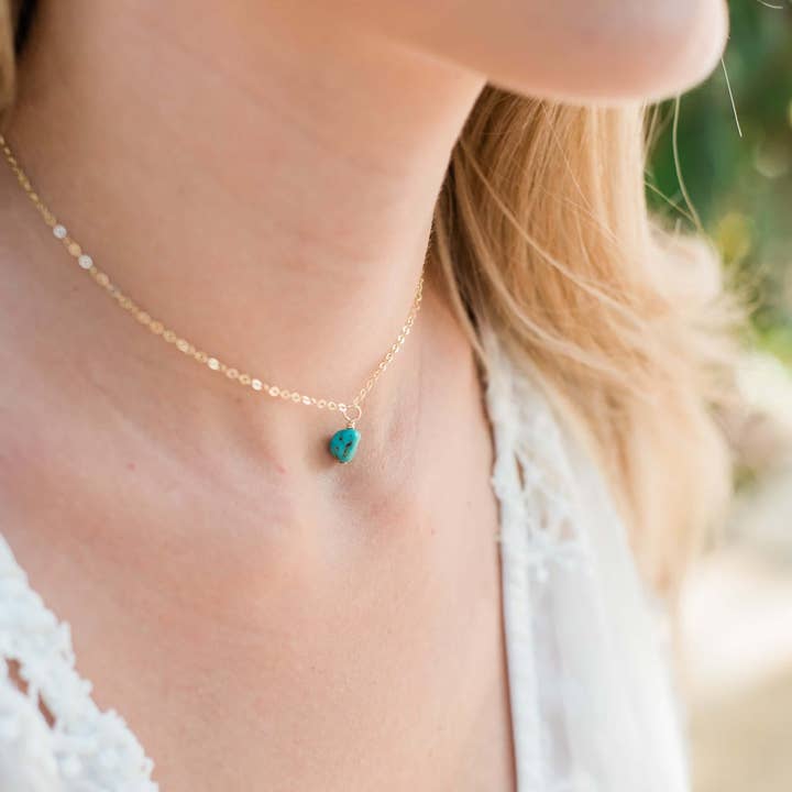 Luna Tide - Vente Collier ras-de-cou - Petit collier ras du cou avec pendentif en turquoise brute2