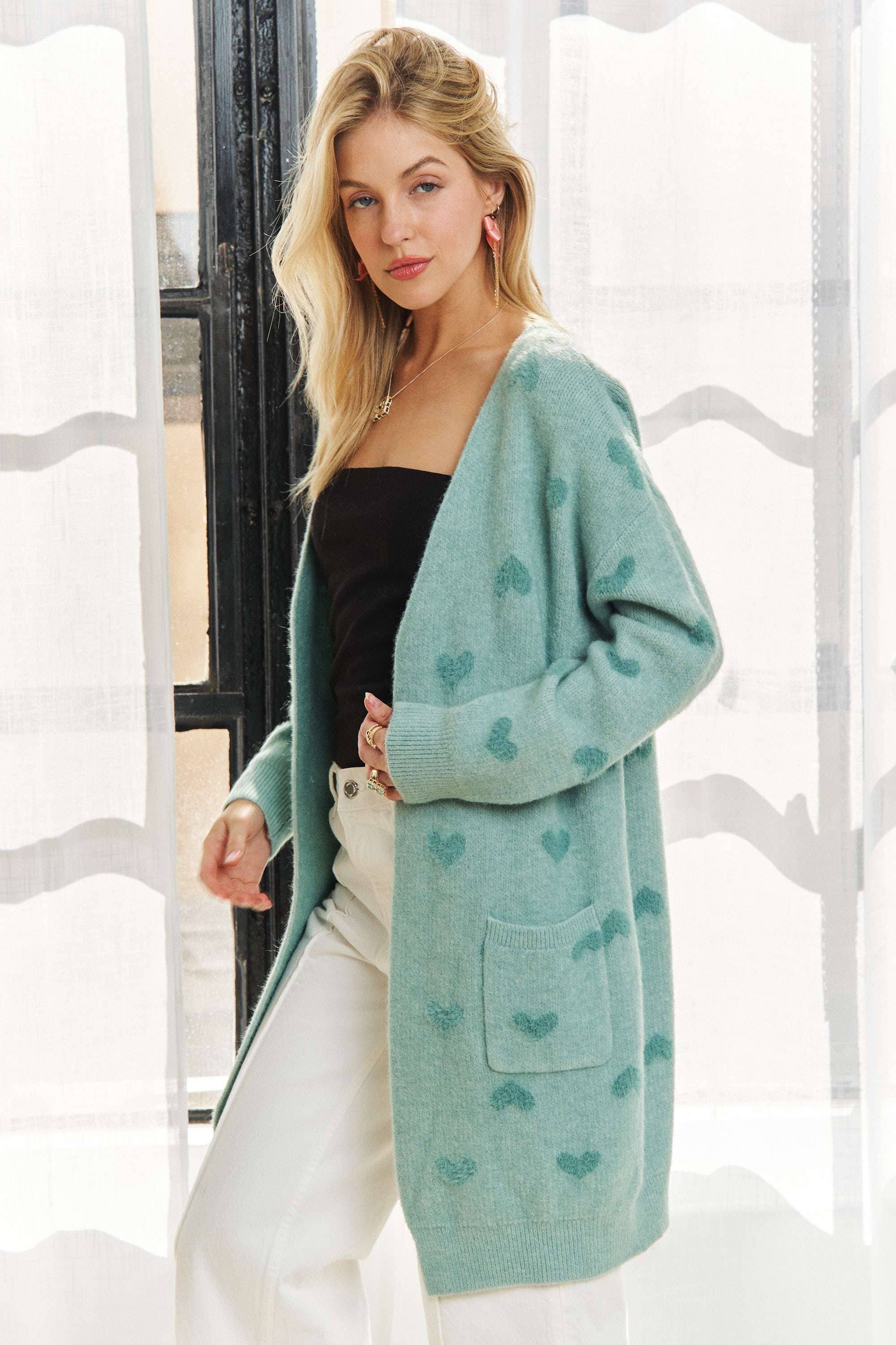 ADORA LA – wholesale Cardigan – Women’s – CESW3433 - LOVELY HEART PRINT SWEATER CARDIGAN10