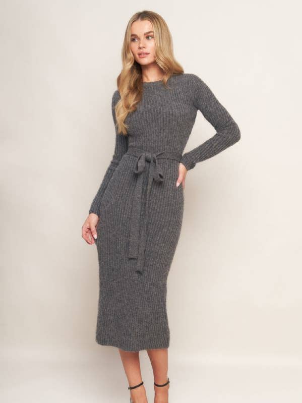 Robe midi en maille de pull - ISW5236 H GRIS pour la vente par FLYING TOMATO