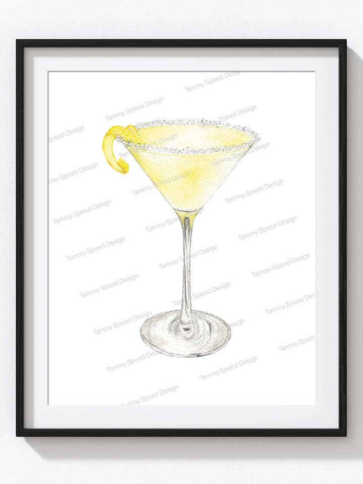 Lemon Drop Martini Art Print, Watercolor for wholesale by Tammy Speed Design