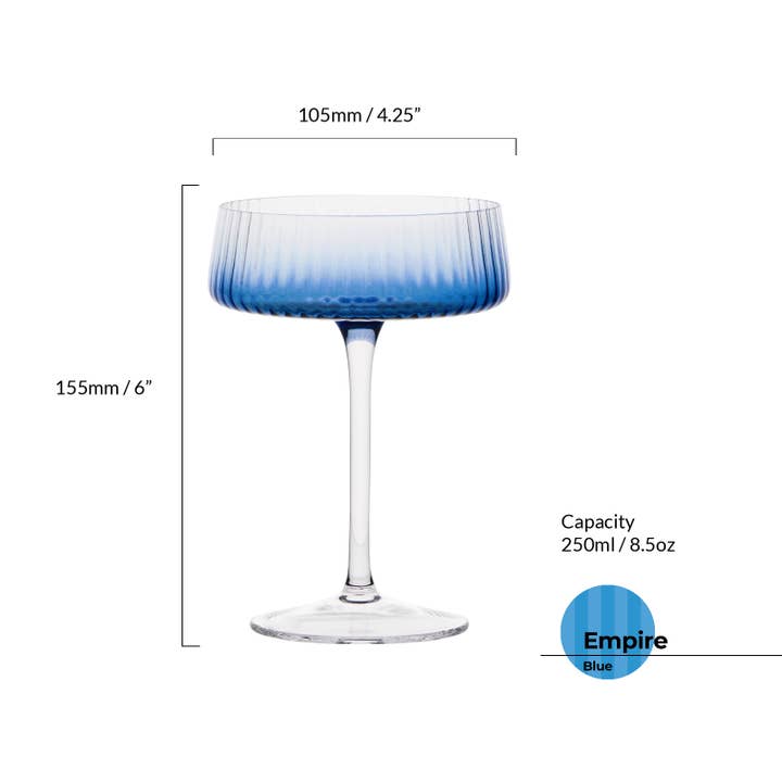 The DRH Collection BV - Wholesale Cocktail/Liquor Glass - Set of 2 Empire Blue Champagne Coupe Glasses3