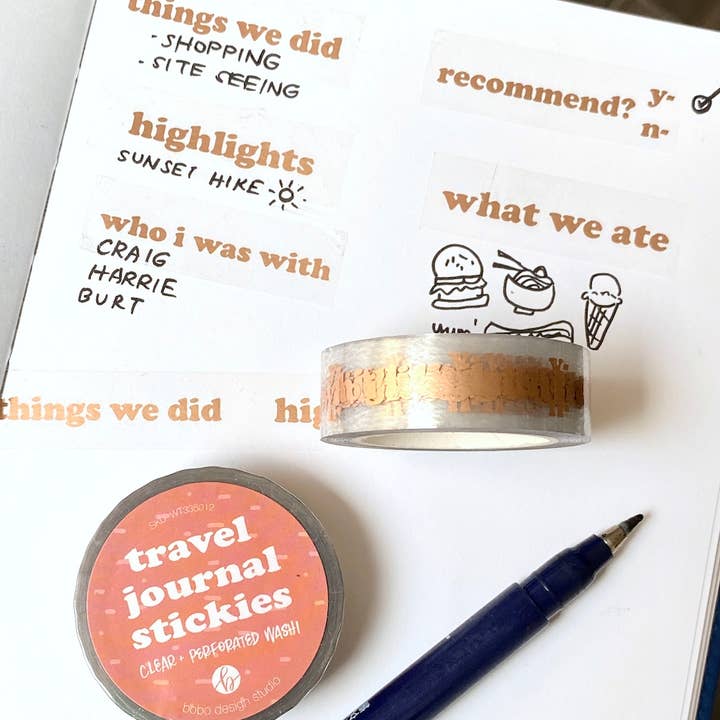 Travel Journal Stickies - Clear Washi Tape - Perforated for wholesale by Bobo Design Studio