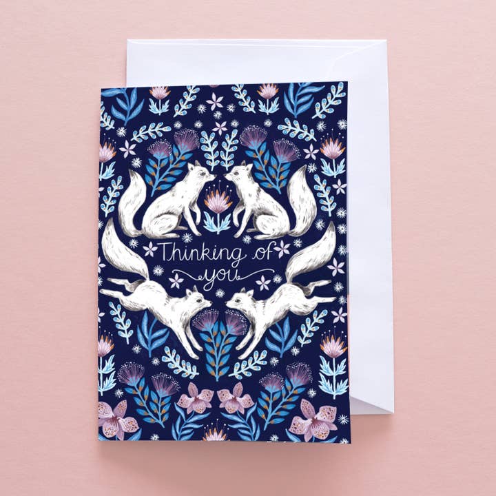 Thinking of You Arctic Foxes Greetings Card for wholesale by Papio Press