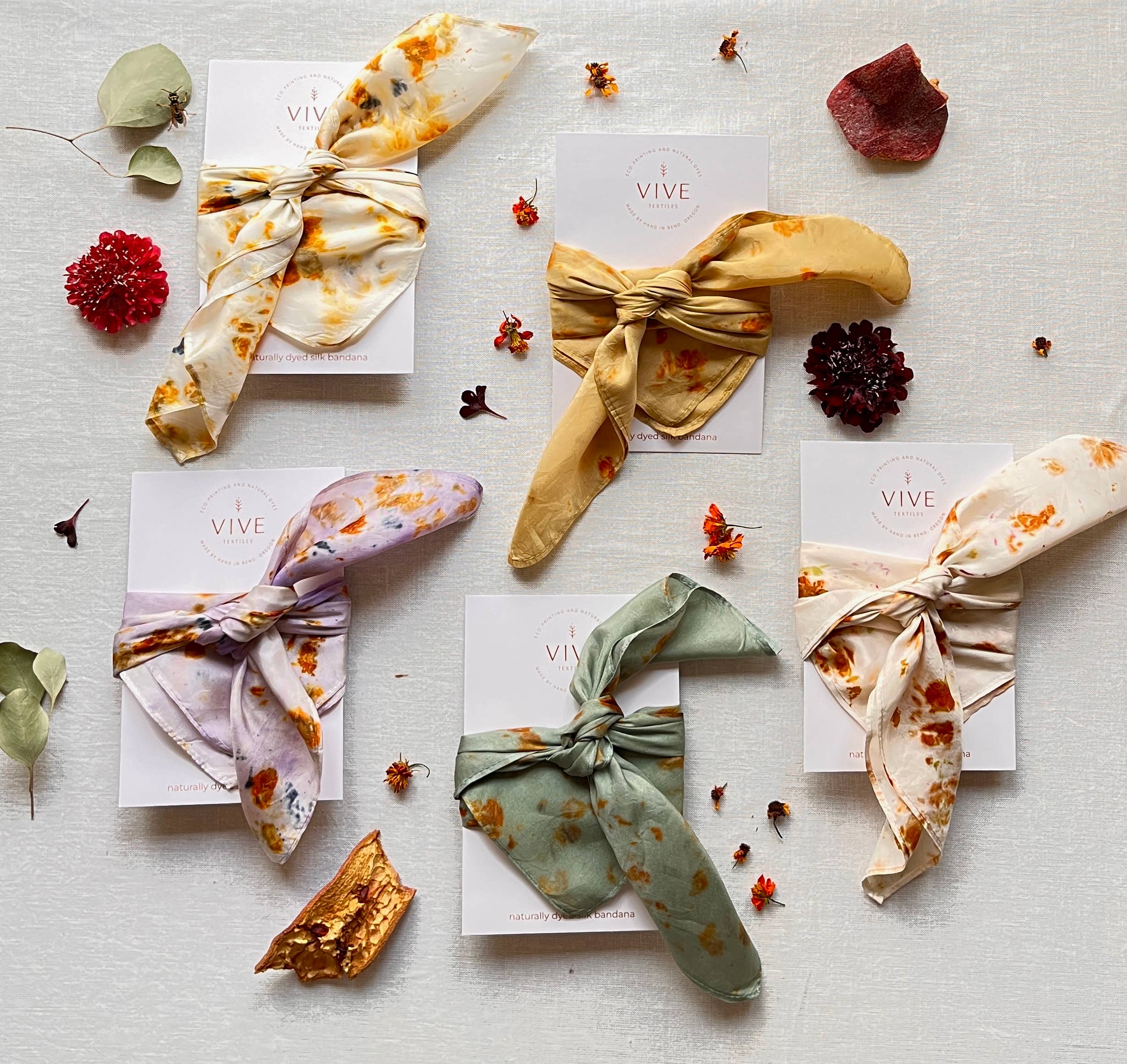 Vive Textiles - Wholesale Scarf - Unisex - Naturally Dyed Silk Bandana Scarf - Moonpetal 4