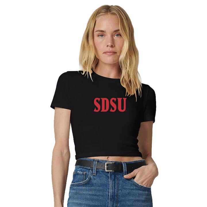 San Diego State Aztecs Black Embroidered Baby Tee for wholesale by Lojo Collegiate Apparel