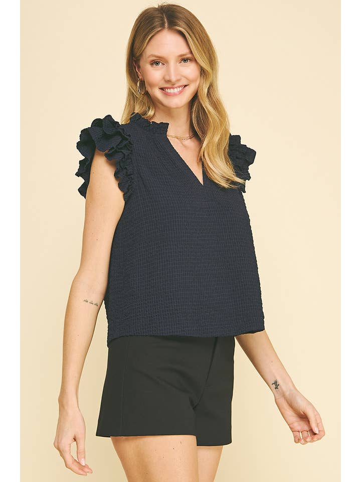 PINCH - Wholesale Blouse - Women's - TEXTURED WOVEN RUFFLED SLEEVE BLOUSE TOP - 5743T