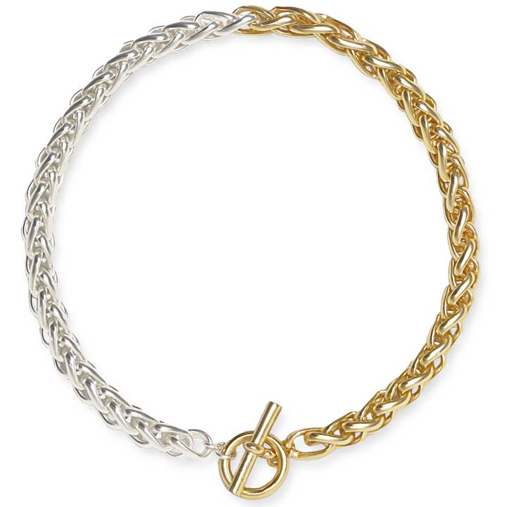 Collier à maillons tressés à plusieurs couches de métal pour la vente par KARINE SULTAN