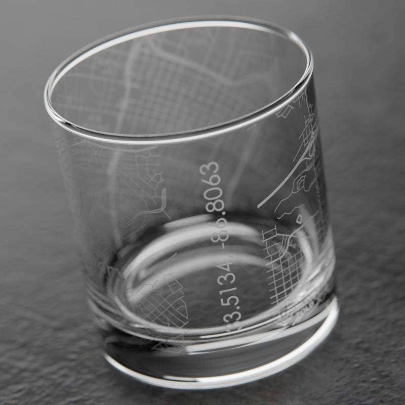 Well Told - Wholesale Cocktail/Liquor Glass - Birmingham, AL City Map - Etched Whiskey Rocks Glass2