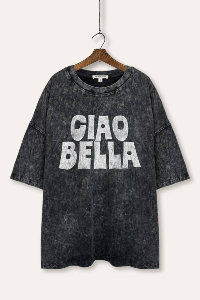 VINTAGE POINT USA - Wholesale T-Shirt (Graphic) - Women's - "CIAO BELLA" GRAPHIC MINERAL WASH OVERSIZED TEE2