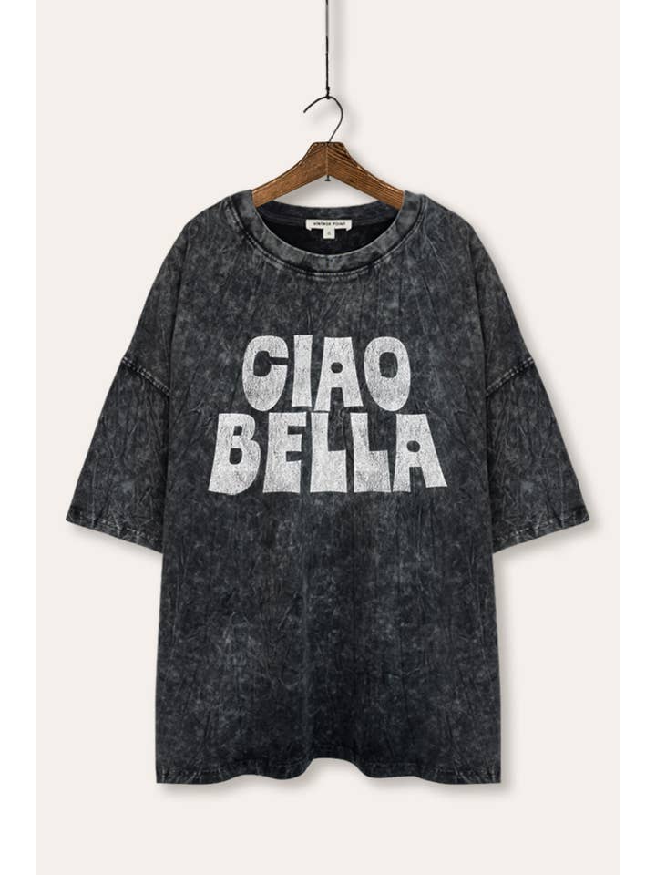 VINTAGE POINT USA - Wholesale T-Shirt (Graphic) - Women's - "CIAO BELLA" GRAPHIC MINERAL WASH OVERSIZED TEE2