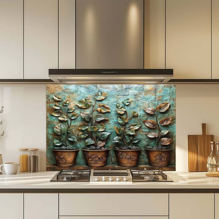 Glass Kitchen Backsplash - Wholesale Wall Accent - Copper Look Vines Tempered Glass Backsplash – Botanical Kitchen Backsplash3