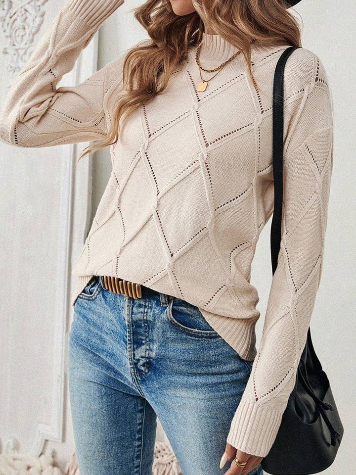 Beige Diamond Twist Knit Pullover for wholesale on Faire4