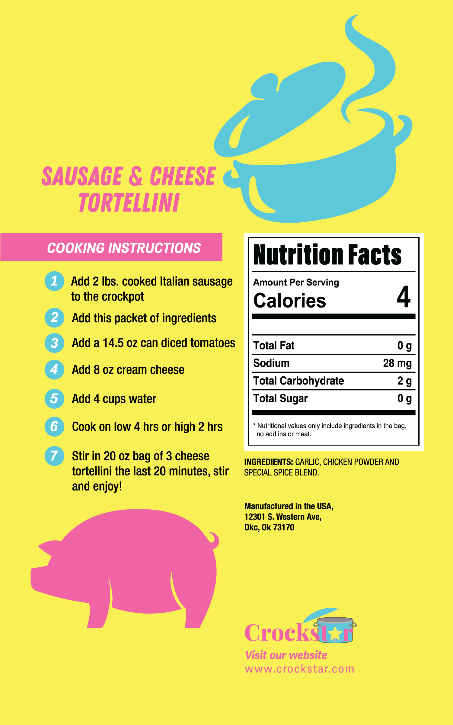 Crockstar Dinner Club - Wholesale Plank Stabiel Bereid Maaltijd - Tortellini met worst en kaas1