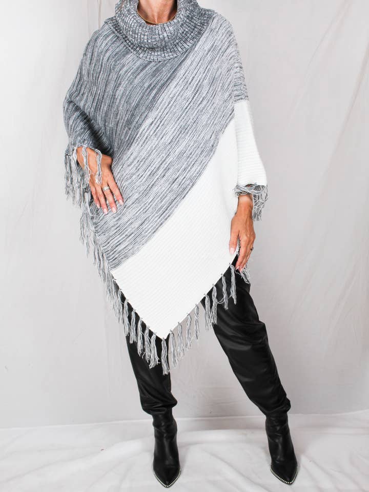 FS50065-G - Grigio - Poncho con frange A766 per la vendita all'ingrosso da parte di K & C Clothing, Inc.