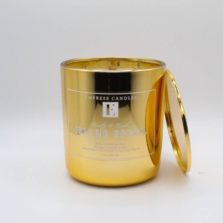 Natural Nontoxic & Vegan Long Burning Time Coconut Pineapple Rum "Island Soleil" Candle for wholesale by Empress Candles