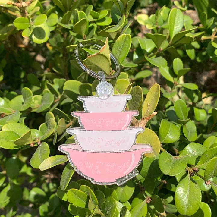 Vintage Pyrex Cinderella Bowls Keychain - Gooseberry Pink Pa for wholesale by Extremely Retro