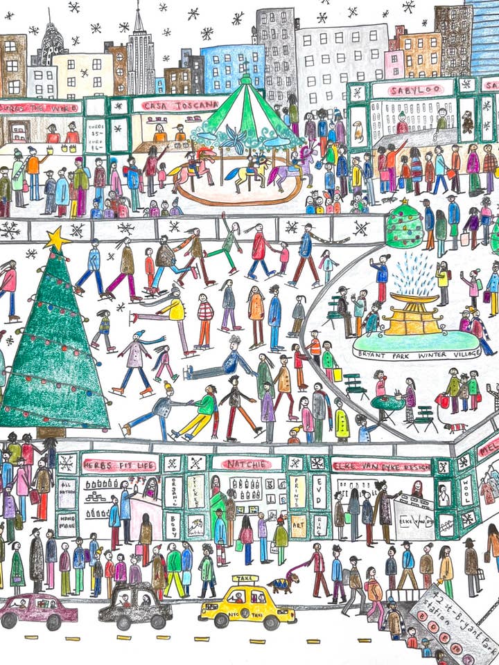 Bryant Park Winter Village Print Medium 11" x 14" for wholesale by Natchie