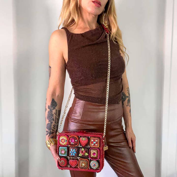 Mary Frances Accessories - Wholesale Crossbody Bag - Women's - Sweet Indulgence Beaded Candy Box Crossbody Shoulder Handbag