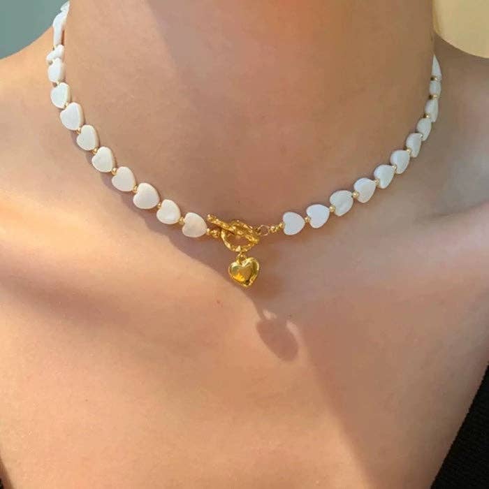 LanLivia - Wholesale Beaded/Pearl Necklace - Mother of Pearl Heart Beads Necklace with OT Buckle2