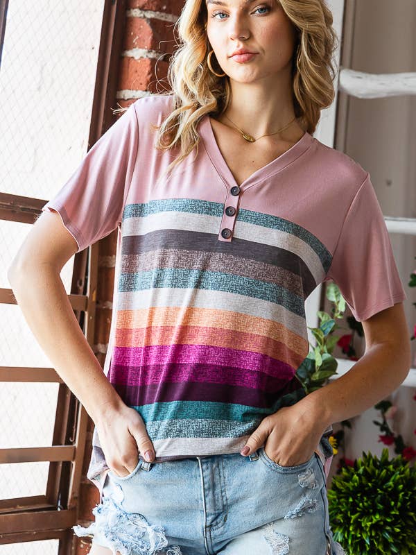 TOP UNI À RAYURES AVEC BOUTON ET DAUPHIN pour la vente par Pink Irene Wholesale