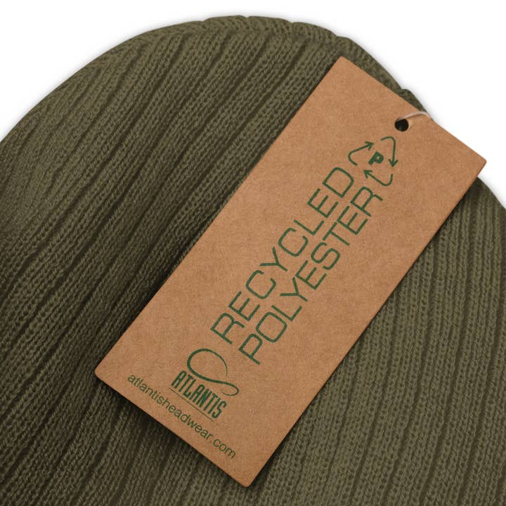 Above The Soil - Wholesale Beanie - Unisex - Plants and Coffee Olive Ribbed Knit Beanie - Coffee Shop
