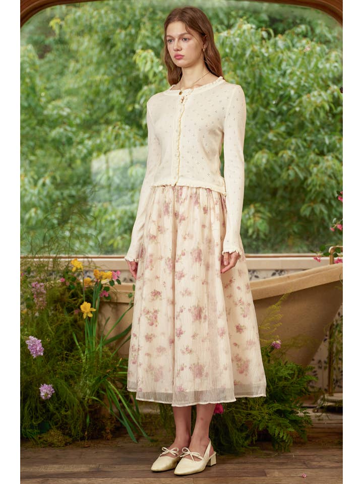 ROSIE POSIE - Wholesale Cardigan – Women’s - RP2786 - Cream Ruffle Button Cardigan4