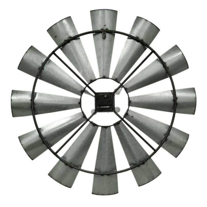 Zeckos – Großhandel Wanduhren – 30-Zoll-Wanduhr mit Windmühlenmotiv aus Metall in Distressed Grey2