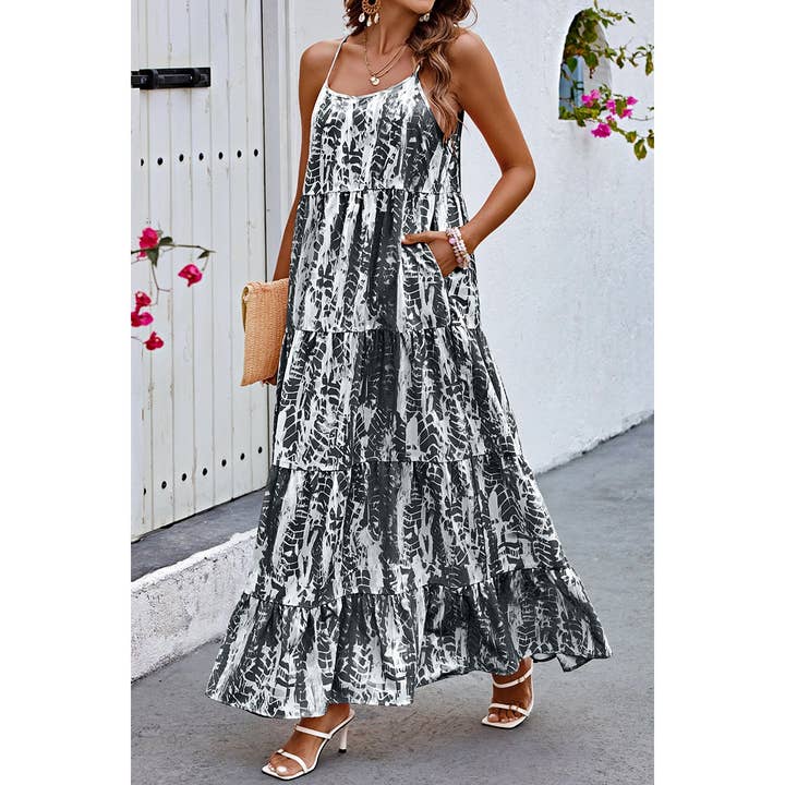 Supreme Fashion - Wholesale Dress - Women's - Allover Print Sleeveless Pockets Color Block Dress