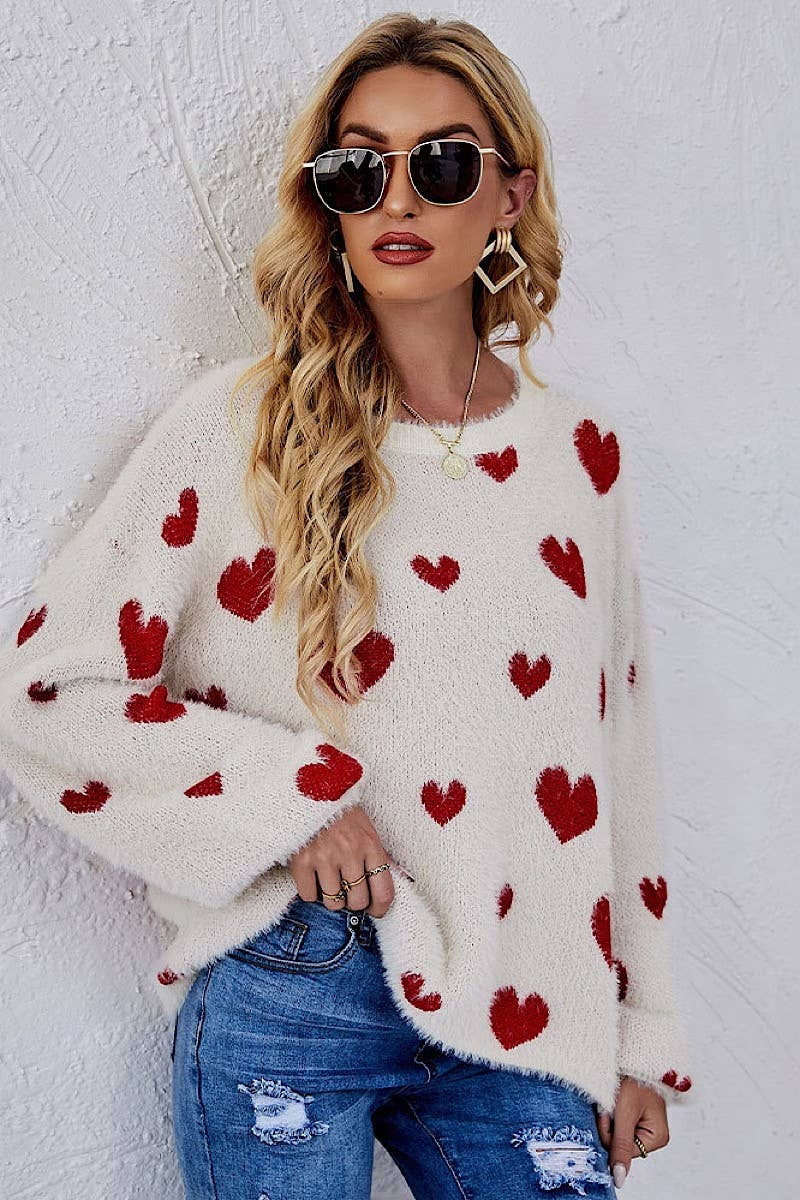 Miss Sparkling - Wholesale Knit Sweater - Women's - All over heart sweater