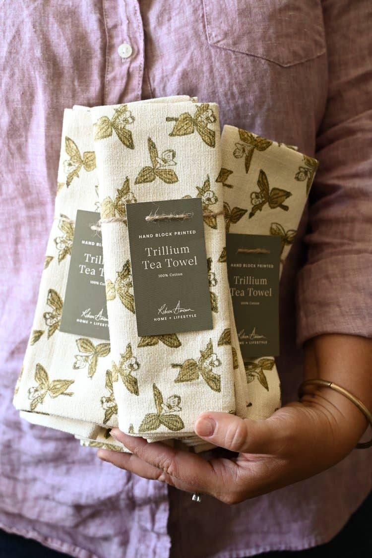 Rebecca Deneau - Wholesale Tea Towel - Trillium Hand Block Printed Tea Towel2