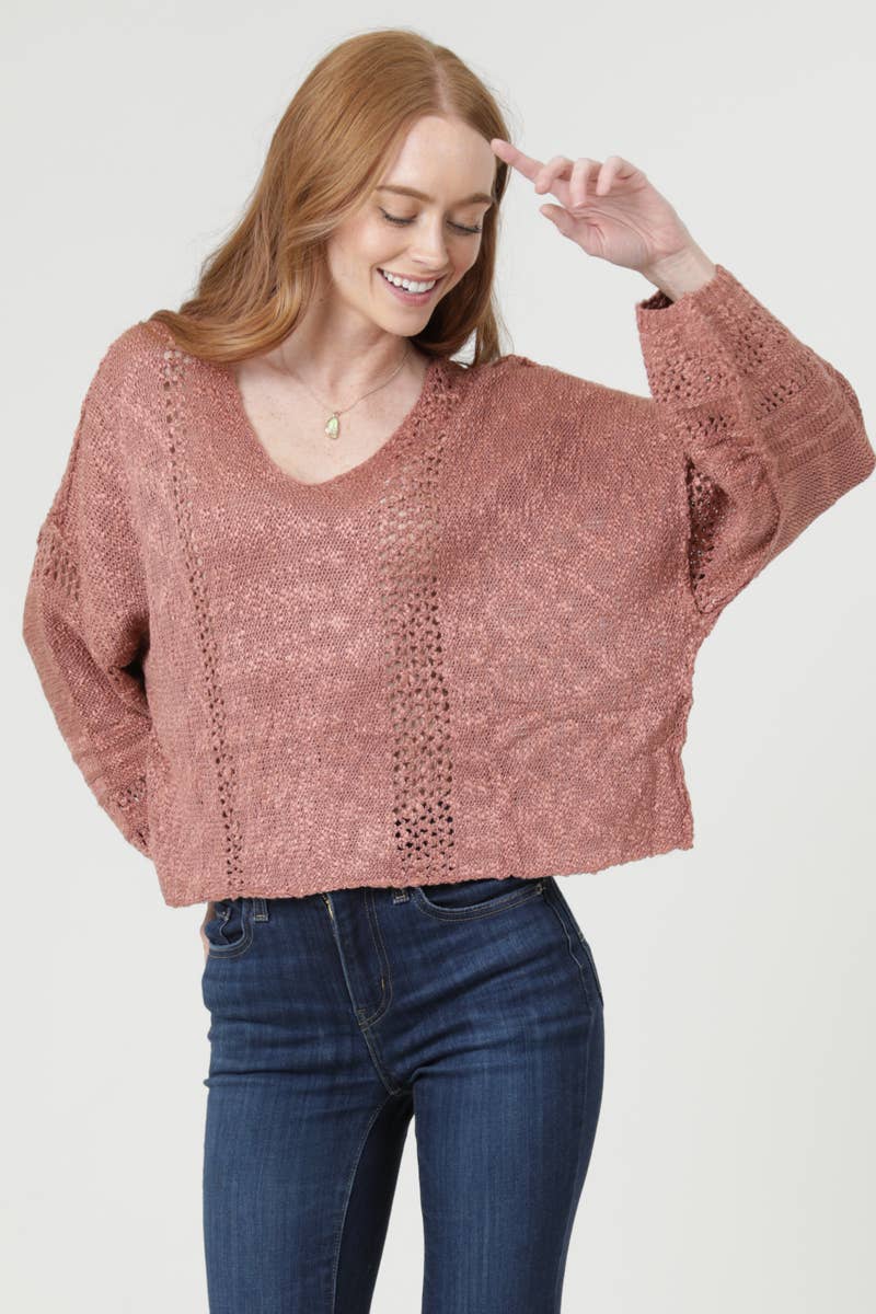 ANGIE - Wholesale Knit Sweater - Women's - XHE55-ASIS BEACHY LIGHT WEIGHT V NECK CROP PULLOVER SWEATER60