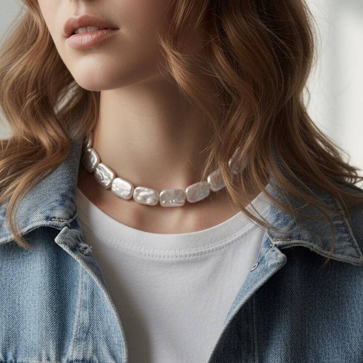 Bare Gold - Chokerhalsband med rektangulära barockpärlor för wholesale av DUESTELLE ITALIA