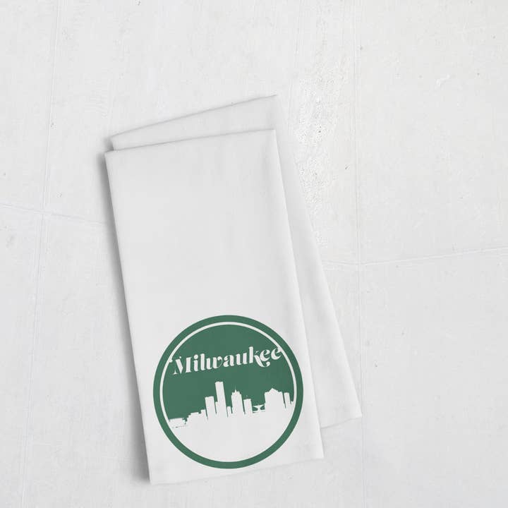 Milwaukee WI retro skyline towel | Multiple colors for wholesale by Paperfinch Design