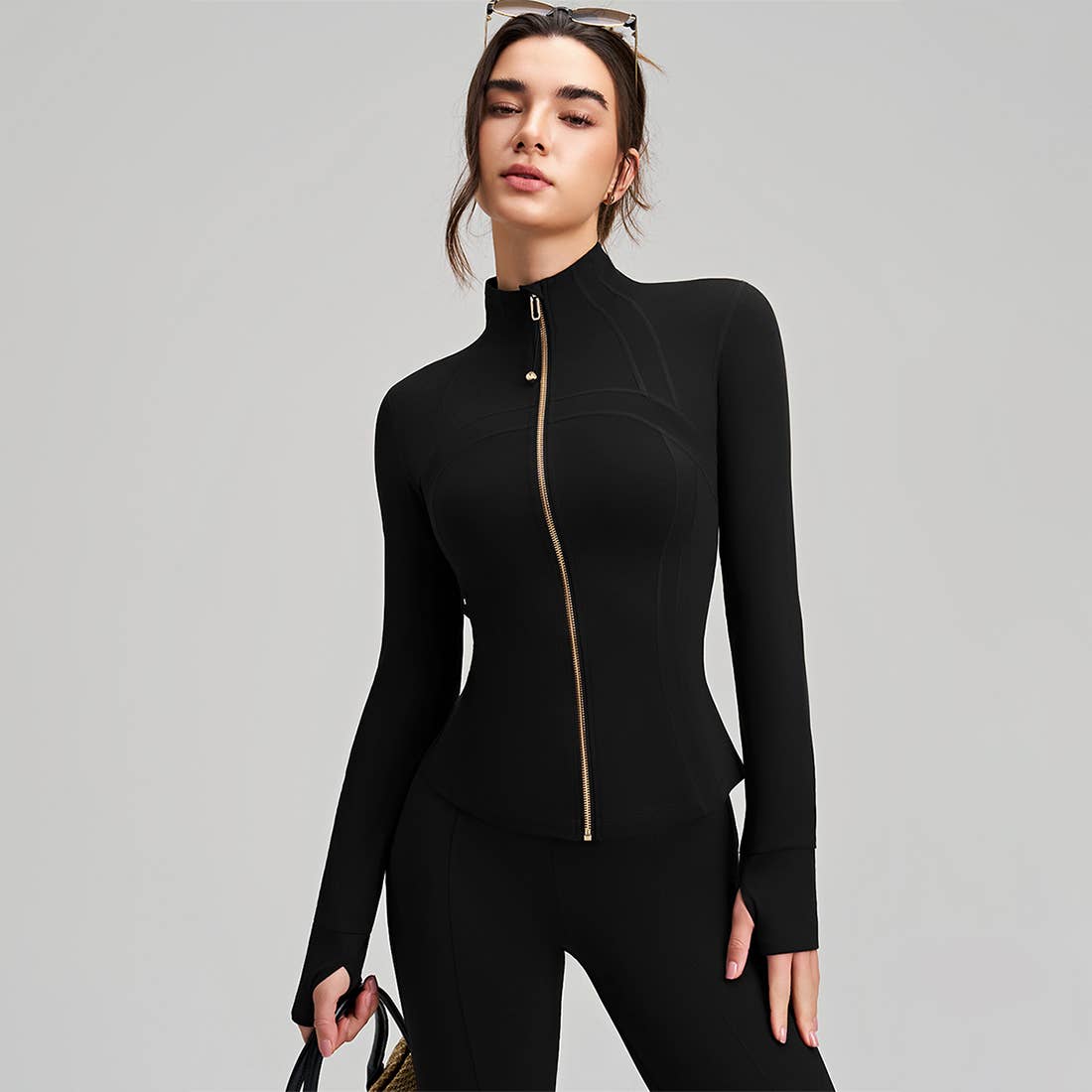 Sodalemon – wholesale Athletic top – Women′s – Women Slim-Fit High-Neck Finger-Loop Yoga Long Sleeve1