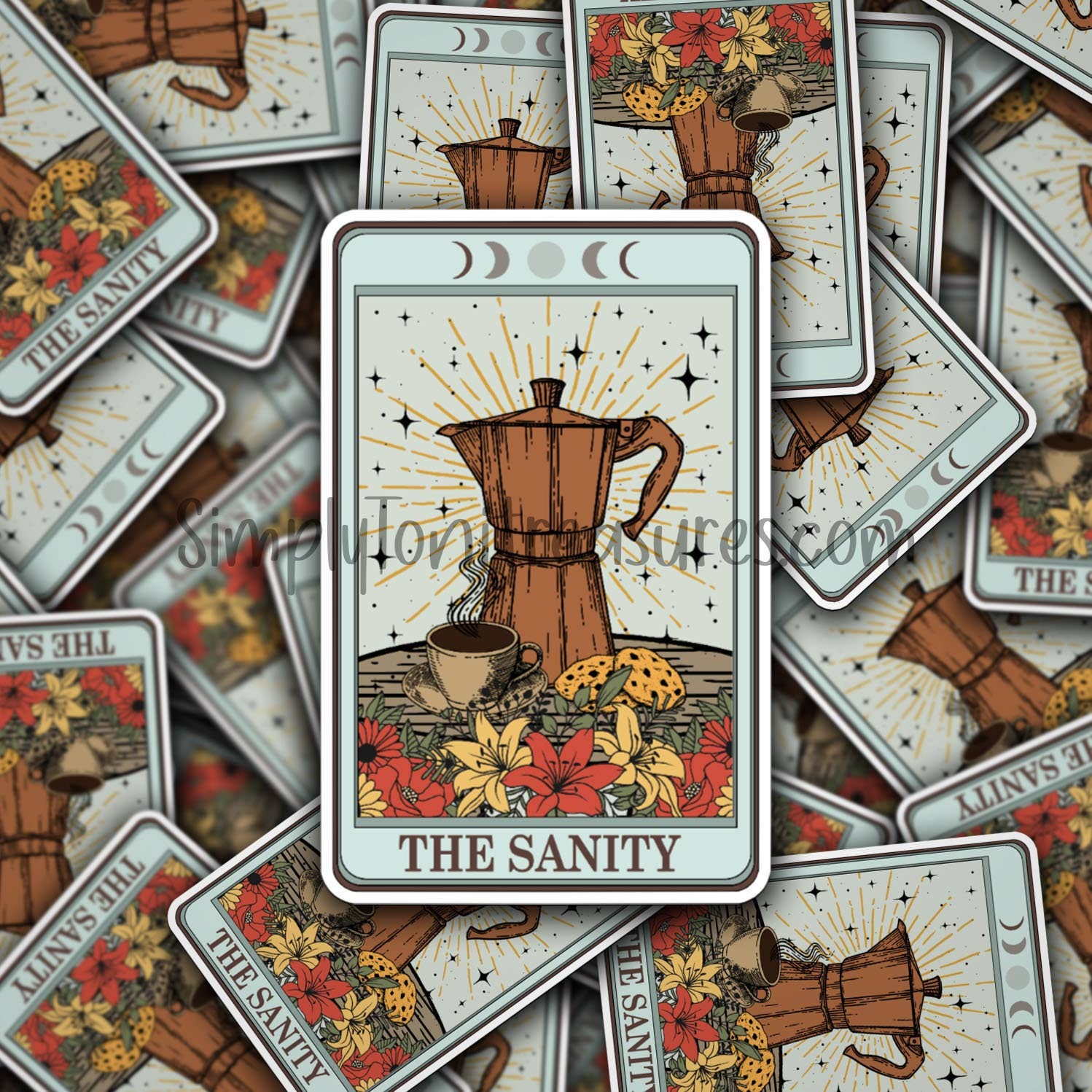 Simply Toni Treasures - Wholesale Sticker - The Sanity (Coffee) Tarot Card Vinyl Sticker0