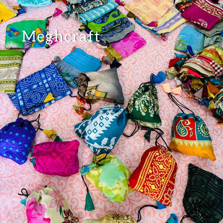 Meghcraft - Wholesale Gift Bag - Upcycled Silk Jewelry pouch-Gift Bag bulk-recycle Silk pouch