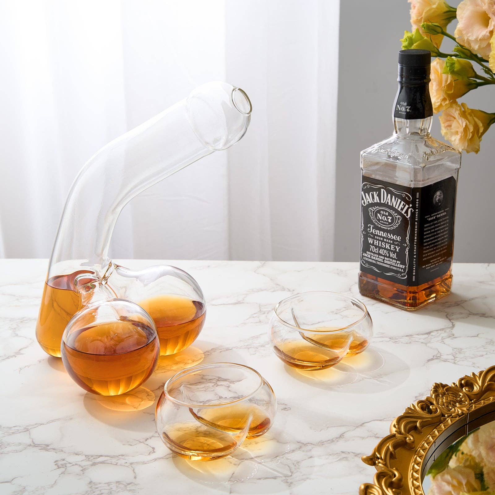 The Wine Savant /  Khen Glassware - Wholesale Decanter - Penis Whiskey Decanter With Two Whiskey Glasses3