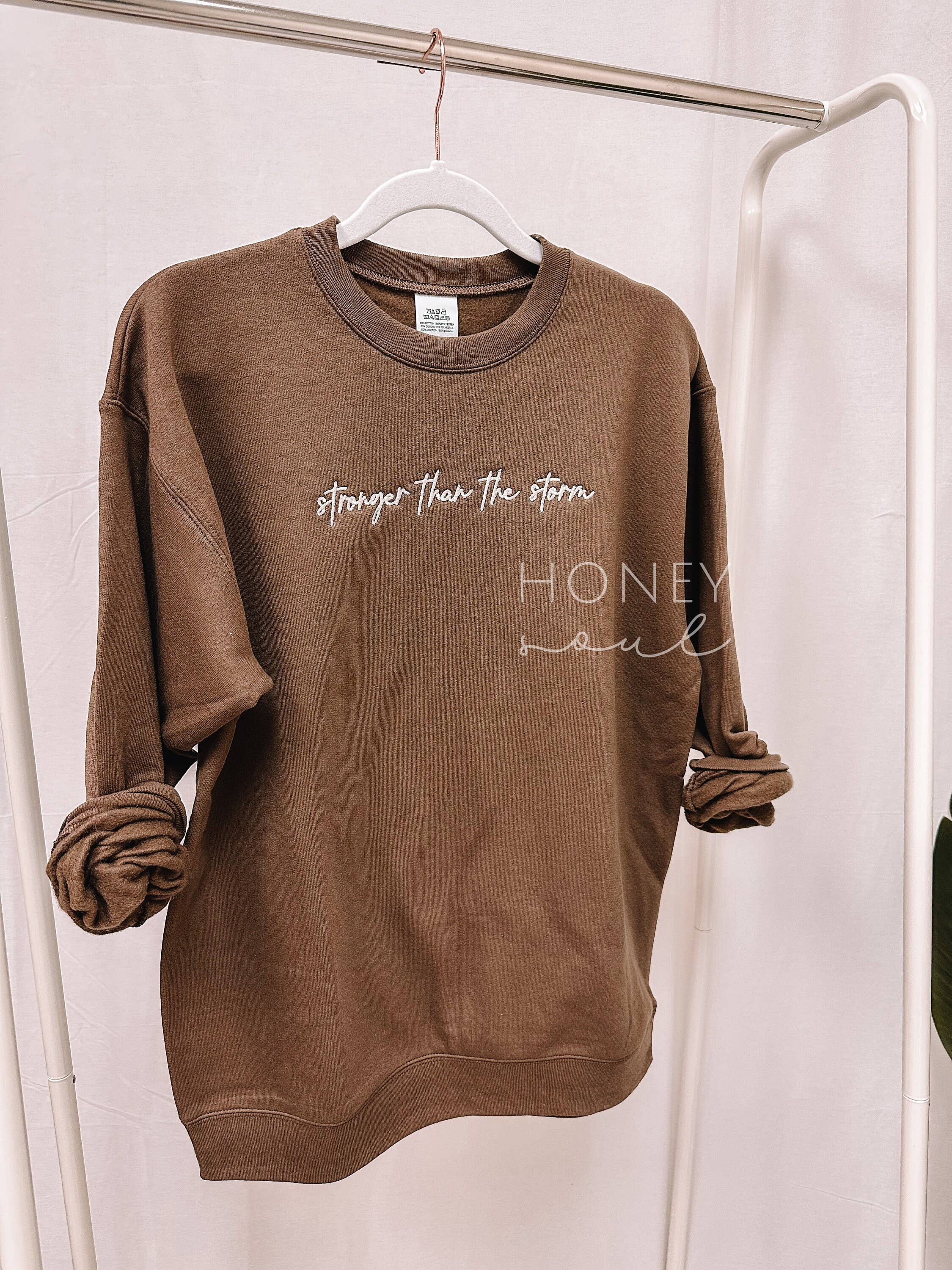 Honey Soul LLC - Wholesale Sweatshirt - Women's - Embroidered Stronger Than The Storm Sweatshirt6