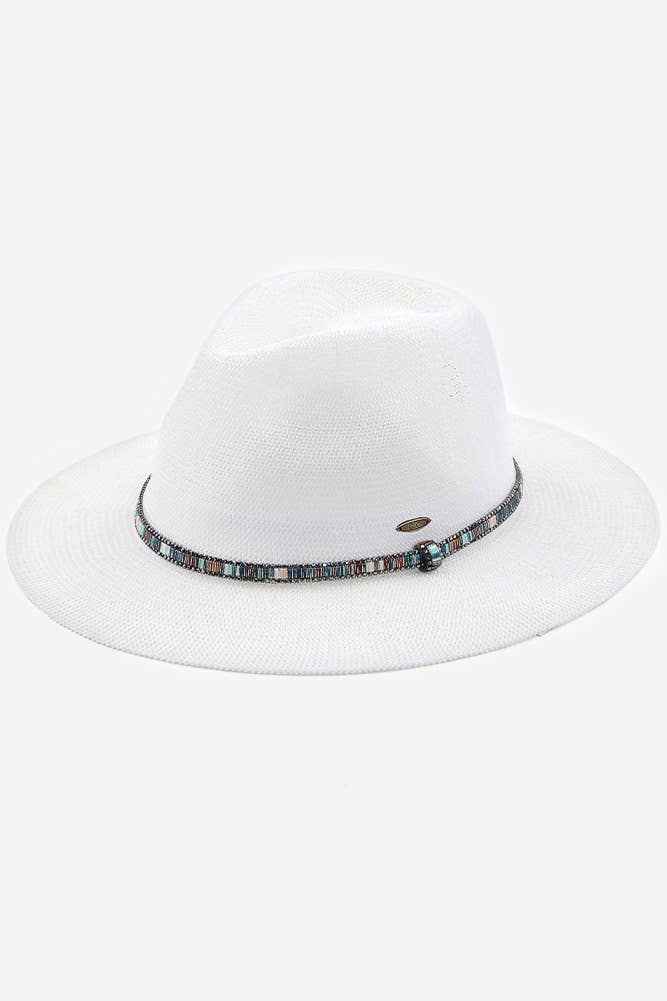 Hana - Wholesale Straw Hat - Women's - C.C Multi Thread Rhinestone Trim Band Panama Hat6
