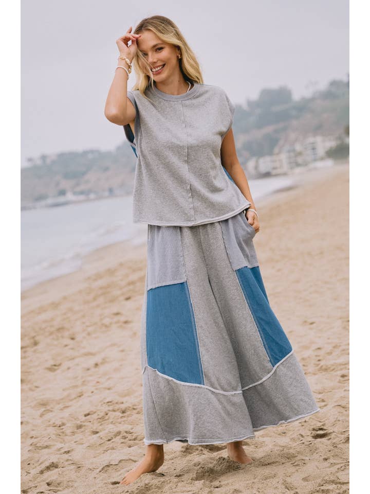 Oddi – wholesale Loungewear-topp - Dam – Plus tvättad fransk frotté denim Mixed Muscle Tank 1