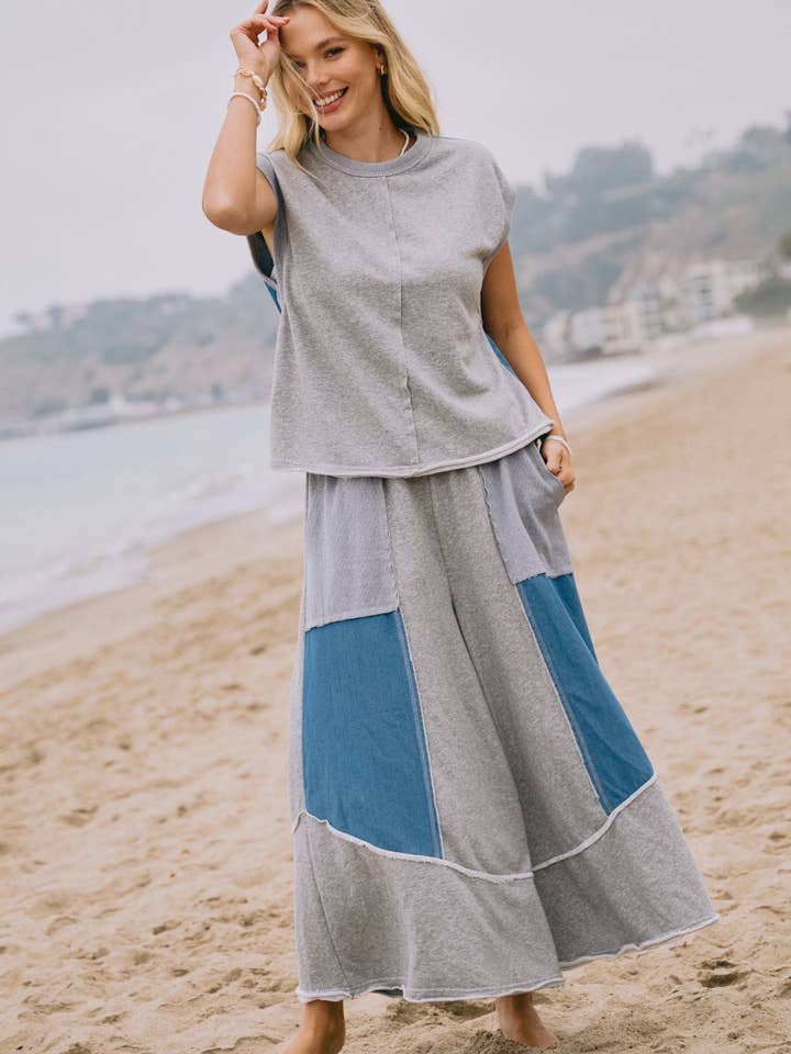 Washed French Terry Denim Mixed Sweatpants for wholesale by Oddi