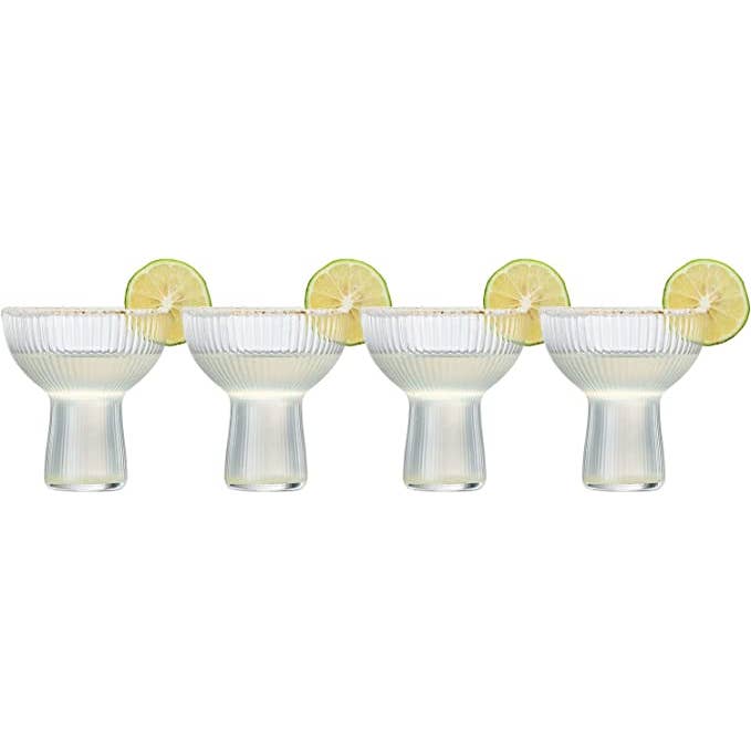 The Wine Savant / Khen Glassware - Wholesale Cocktail/Liquor Glass - Ribbed Stemless Margarita & Cocktail Gilded Glasses - 4 set