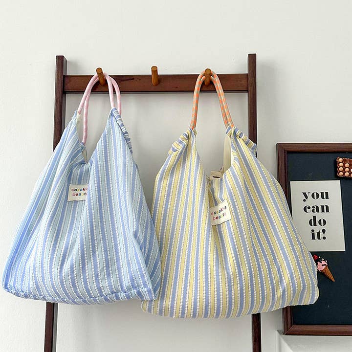 ACCITY - Wholesale Shoulder Bag - Women's - STRIPED LIGHTWEIGHT LARGE CAPACITY CANVAS BAG_CWAB3094